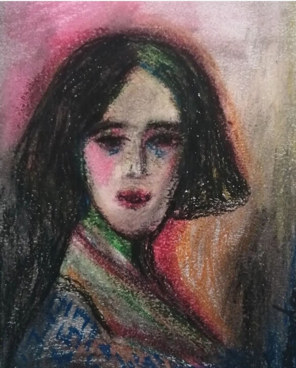 Ζωγραφική με τίτλο "Girl in a kimono" από Teresa Lopes, Αυθεντικά έργα τέχνης, Λάδι