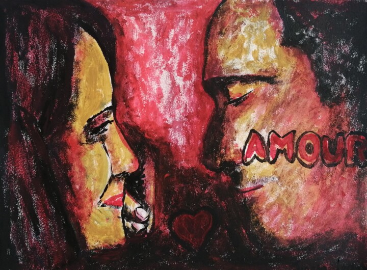 Painting titled "Amour" by Teresa Lopes, Original Artwork, Oil