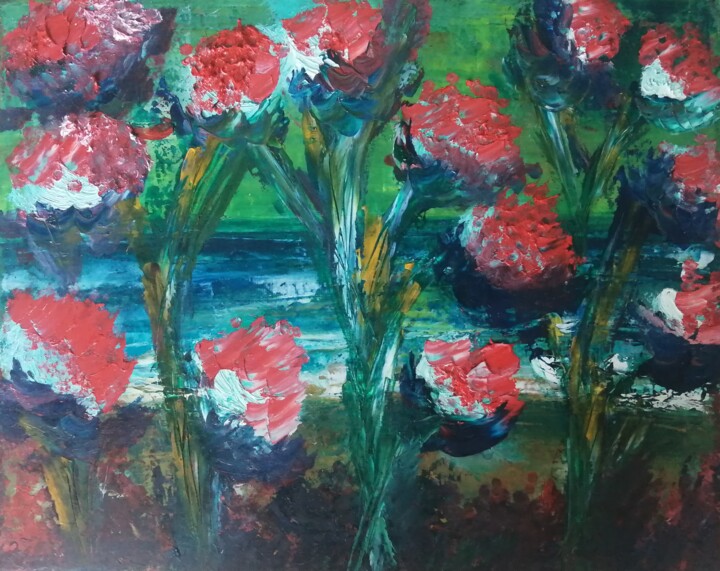 "Flowers near the sea" başlıklı Tablo Teresa Lopes tarafından, Orijinal sanat, Petrol