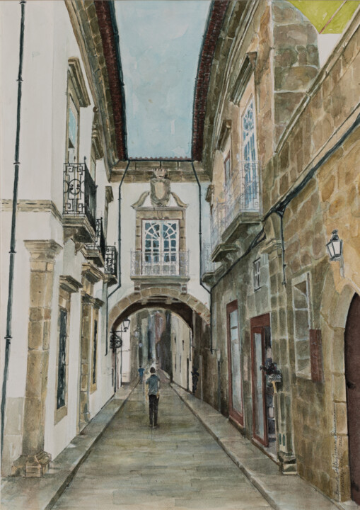Pittura intitolato ",por ruas e vielas" da Teresa Maria Abreu (MariAguarela), Opera d'arte originale, Acquarello