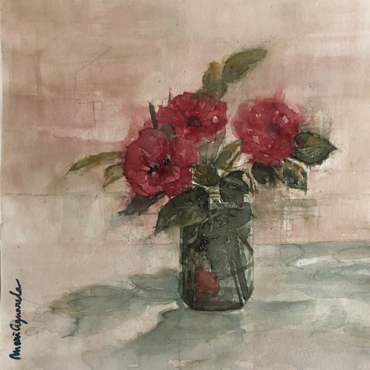Pintura intitulada "Red Roses" por Teresa Maria Abreu (MariAguarela), Obras de arte originais, Aquarela