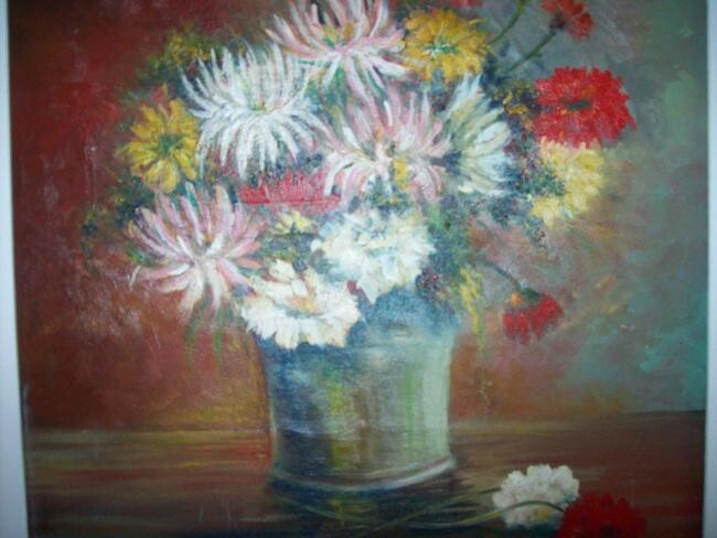 Painting titled "Flores" by Teresa Sheinquerman (T. Shein), Original Artwork, Oil