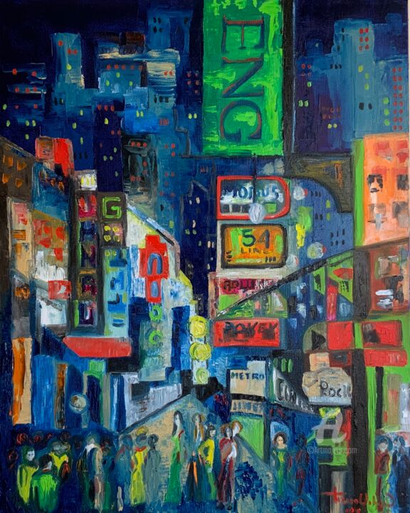 Painting titled "Cityscape n. 2" by Teresa Volpe, Original Artwork, Oil Mounted on Wood Stretcher frame