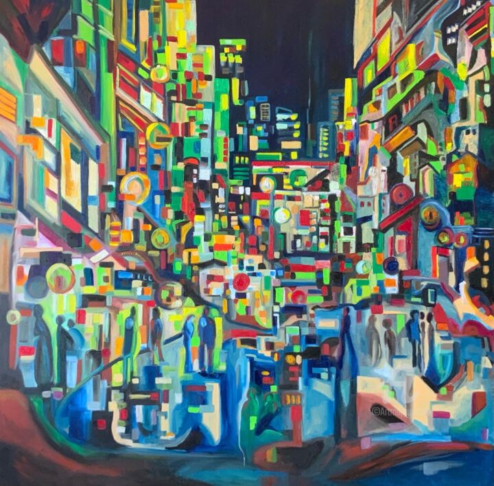 Painting titled "URBAN JOINTS" by Teresa Volpe, Original Artwork, Oil