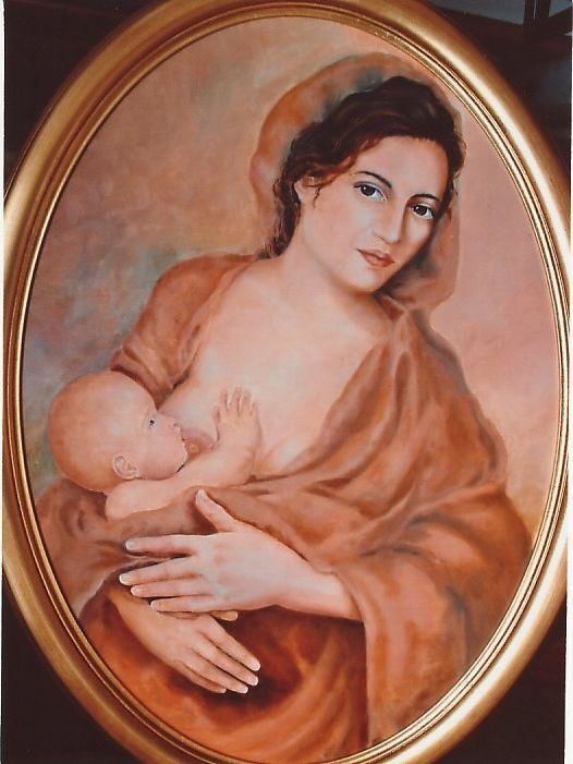 Painting titled "maternità" by Teresa Riganello, Original Artwork, Oil