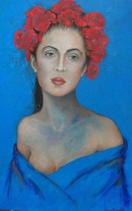 Painting titled "Ceruleo" by Teresa Riganello, Original Artwork, Oil