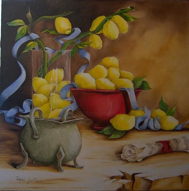 Painting titled "Gioco di limoni" by Teresa Grotteria, Original Artwork