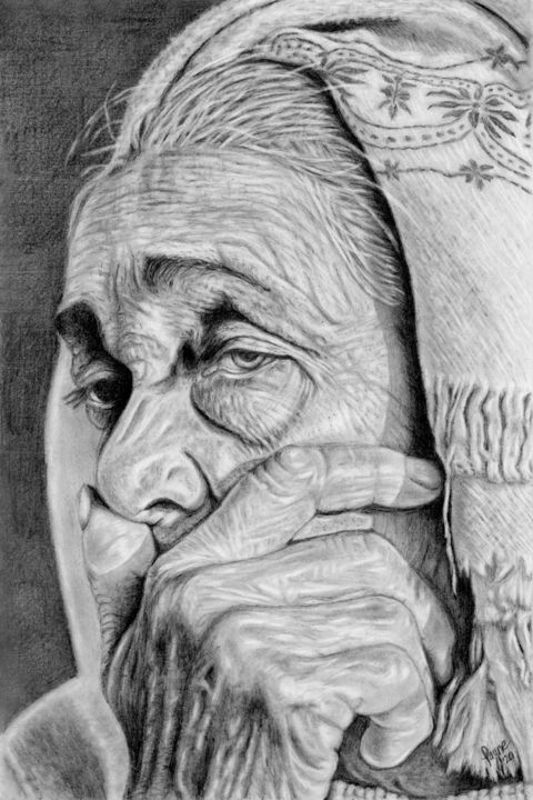 Drawing titled "Portrait of grandmo…" by Teresa Payne Art, Original Artwork, Graphite Mounted on Other rigid panel