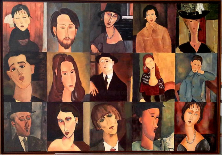 Peinture intitulée "Rostos de Modigliani" par Teresa Maya, Œuvre d'art originale, Acrylique