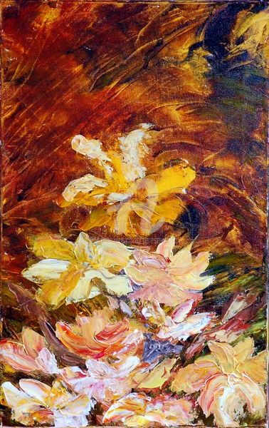 Painting titled "AUTUMN FLOWERS" by Teresa Wegrzyn, Original Artwork, Acrylic