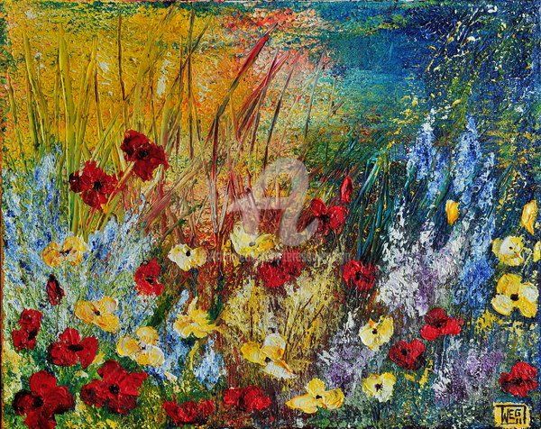 Painting titled "THE FIELD III" by Teresa Wegrzyn, Original Artwork, Oil