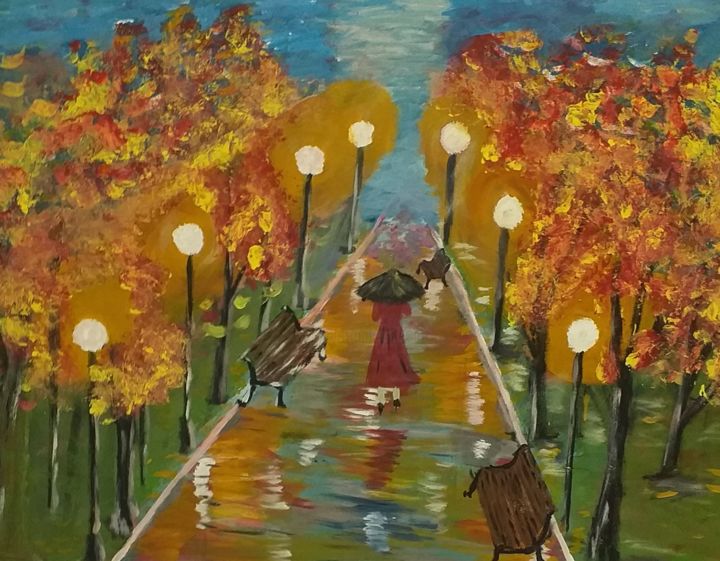 Ζωγραφική με τίτλο "rainy autumn" από Sergo Ter-Ner Ter-Nersesov, Αυθεντικά έργα τέχνης, Ακρυλικό Τοποθετήθηκε στο Τσάντα κα…