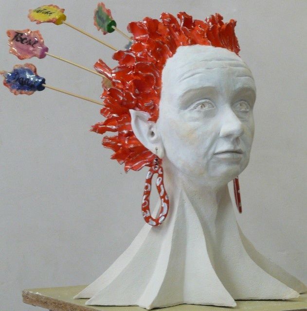 Sculpture titled "Elfe de la Culture" by Christine Leroy, Original Artwork, Terra cotta