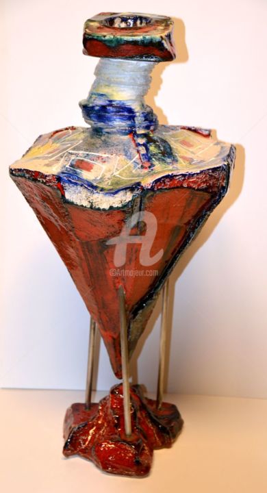 Design intitulée "vase-tripode-rouge-…" par Gerard Leclercq, Œuvre d'art originale