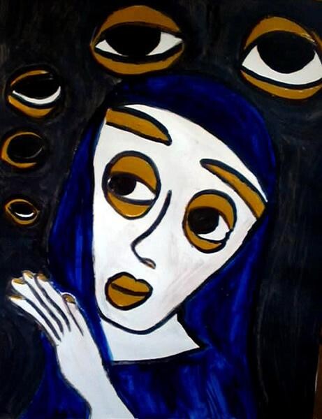 Painting titled "The Nun Has a Thous…" by Terri Brown-Davidson, Original Artwork