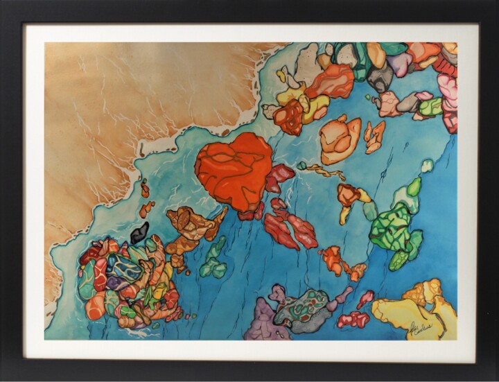 Painting titled "Beach Glass Love" by Terry Cornelius Terry Cornelius, Original Artwork, Watercolor