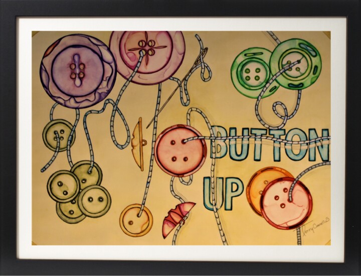 Painting titled "Button Up" by Terry Cornelius Terry Cornelius, Original Artwork, Watercolor