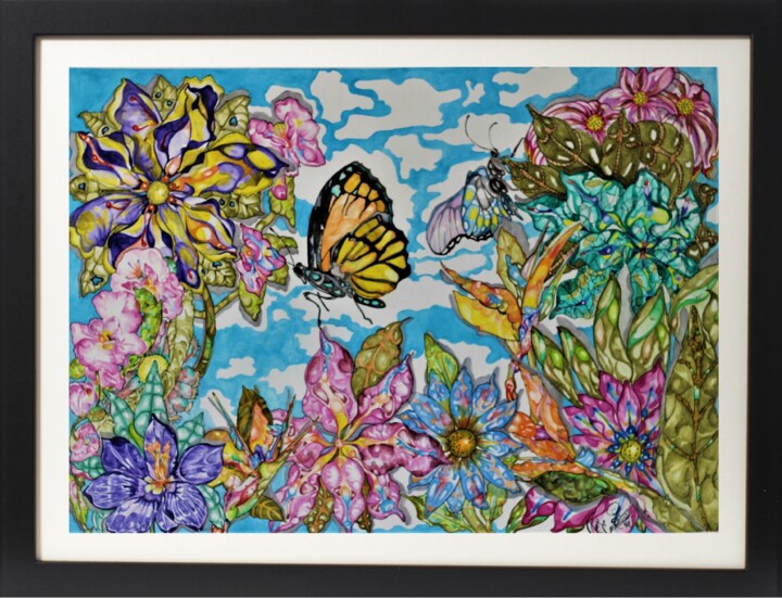 Peinture intitulée "Butterfly Garden" par Terry Cornelius, Œuvre d'art originale, Aquarelle
