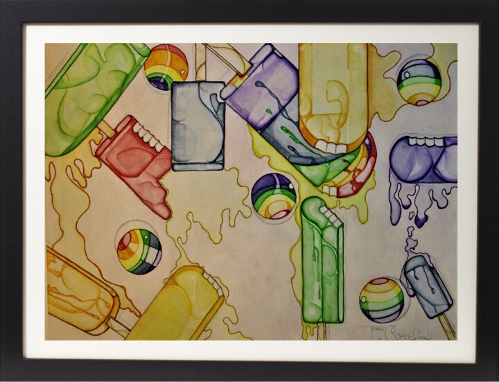 Painting titled "Crazy Ice Pop" by Terry Cornelius, Original Artwork, Watercolor