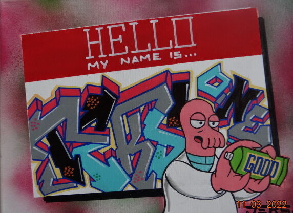 Painting titled "HELLO MY NAME IS..." by Ters Graffiti - Street Art, Original Artwork, Spray paint