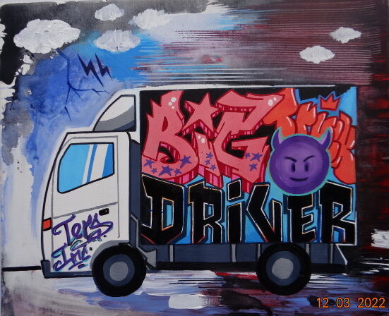 "BIG TRUCK DRIVER" başlıklı Tablo Ters Graffiti - Street Art tarafından, Orijinal sanat, Akrilik