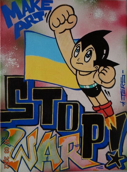 Peinture intitulée "STOP WAR UKRAINE" par Ters Graffiti - Street Art, Œuvre d'art originale, Acrylique