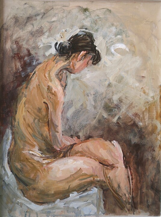 Painting titled "Nude model in Japan" by Terushige Matsumoto, Original Artwork, Oil
