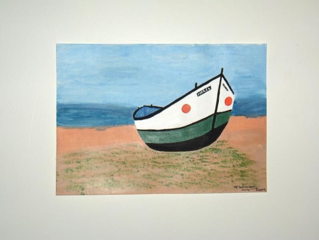 Pintura intitulada "Barco Nazaré" por Té Salvado, Obras de arte originais