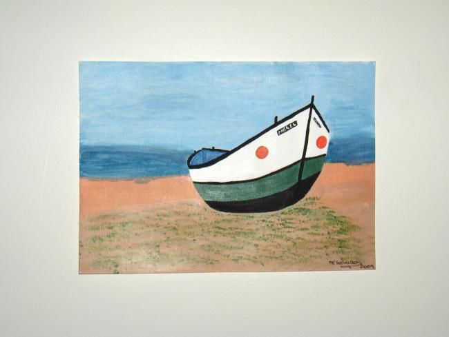 Painting titled "Barco Nazaré" by Té Salvado, Original Artwork