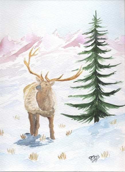 Peinture intitulée "Cerf dans la neige" par Tess Giddings, Œuvre d'art originale,