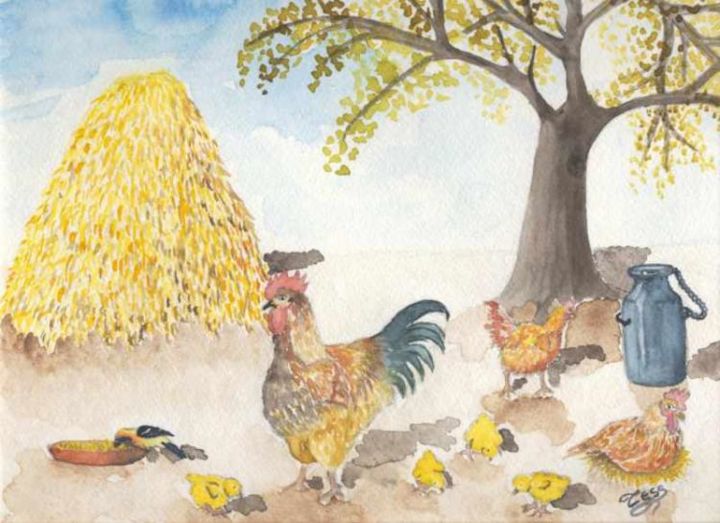 Peinture intitulée "La meule de foin" par Tess Giddings, Œuvre d'art originale,