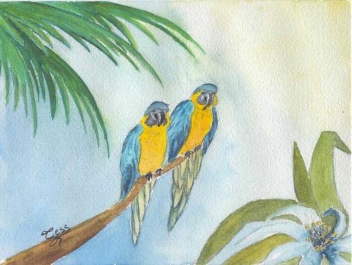 Peinture intitulée "Les Perroquets" par Tess Giddings, Œuvre d'art originale,