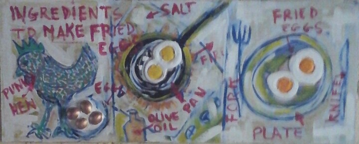 Pintura titulada "Receta hacer huevos…" por Tete Antoli, Obra de arte original, Collages Montado en Panel de madera
