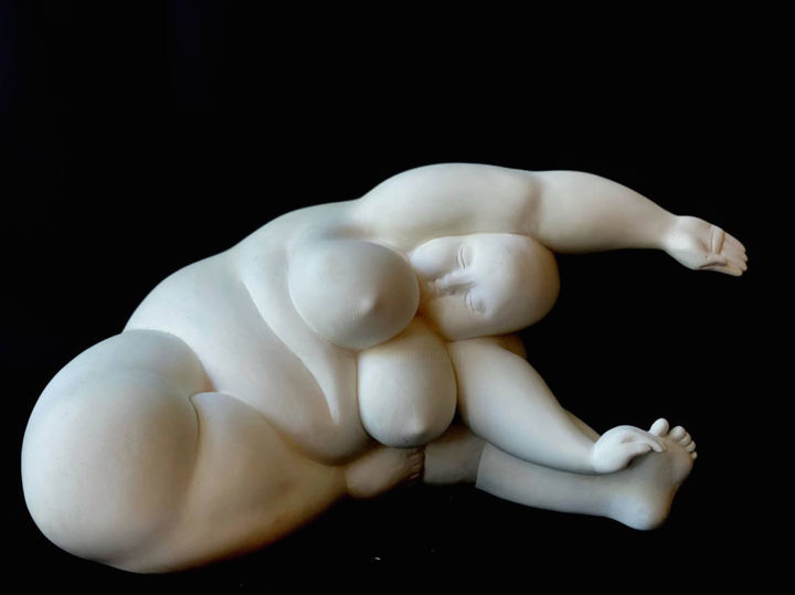 Sculpture titled ""Touch", small whit…" by Tetiana Albitska-Kostomarova, Original Art, Stone