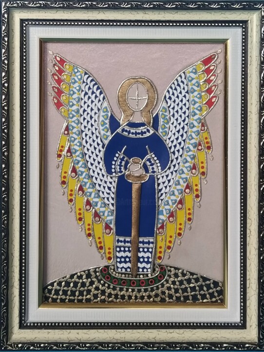 Painting titled "Ангел -Хранитель" by Tetiana Fursa, Original Artwork, Leather