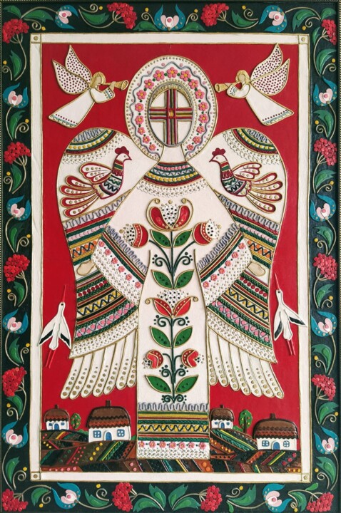 Painting titled "Берегиня" by Tetiana Fursa, Original Artwork, Leather