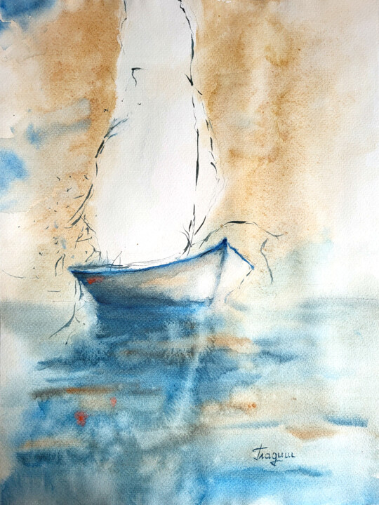 Malarstwo zatytułowany „Sailboat” autorstwa Тетяна Гладиш, Oryginalna praca, Akwarela