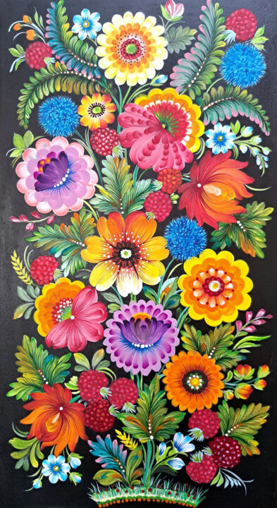 Pittura intitolato "Garden flowers" da Tetiana Kiiashko, Opera d'arte originale, Acrilico