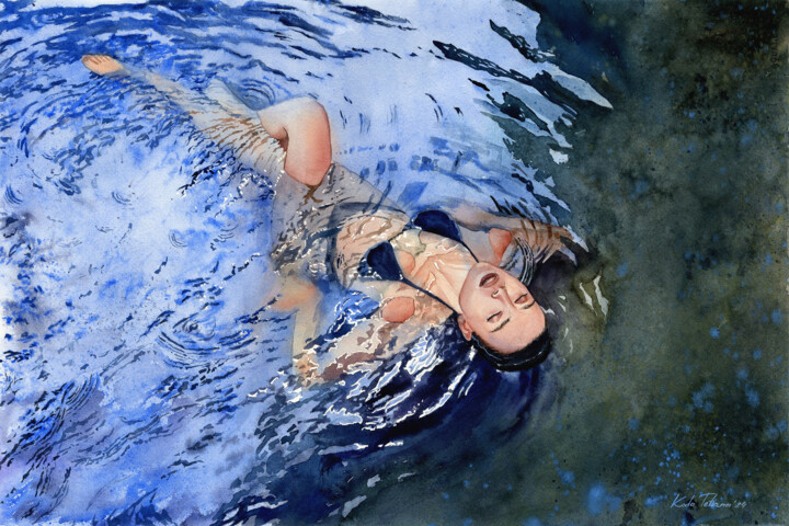 Картина под названием "Reflective depths" - Tetiana Koda, Подлинное произведение искусства, Акварель