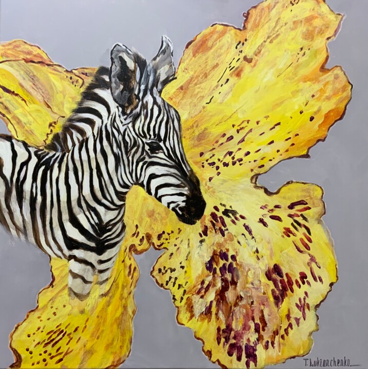 Картина под названием "Yellow orchid" - Tetiana Lukianchenko, Подлинное произведение искусства, Акрил