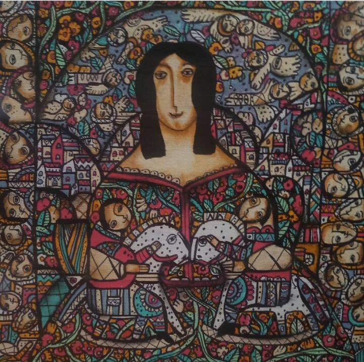 Painting titled "holy motherhood" by Tetiana Osadchuk, Original Artwork, Acrylic Mounted on Wood Stretcher frame