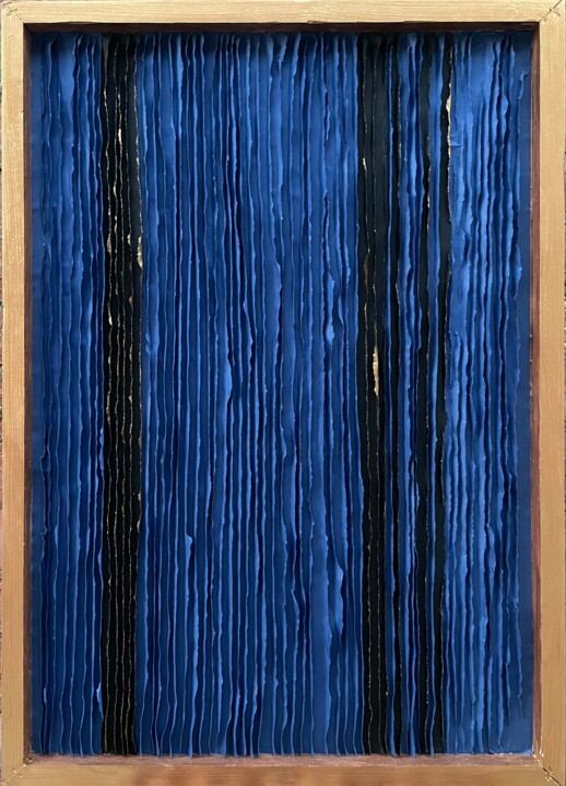 Collages titled "Golden blue on panel" by Tetiana Sanzharovska, Original Artwork, Tape