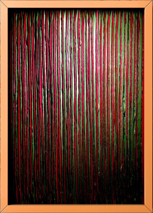 Collages titulada "Green and red panel" por Tetiana Sanzharovska, Obra de arte original, Cinta adhesiva