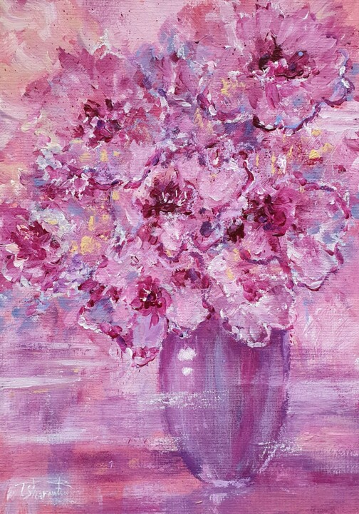 Pittura intitolato "Pink Flowers, Flora…" da Tetiana Sharanutsa, Opera d'arte originale, Acrilico