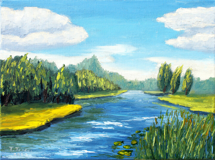 Painting titled ""A river"" by Tetiana Teresh, Original Artwork, Oil
