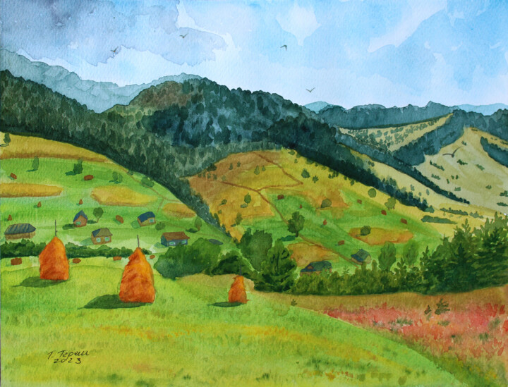 Painting titled ""Hay"" by Tetiana Teresh, Original Artwork, Watercolor