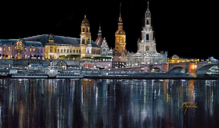 Peinture intitulée ""Night Dresden. Ger…" par Tetiana Tiplova, Œuvre d'art originale, Huile
