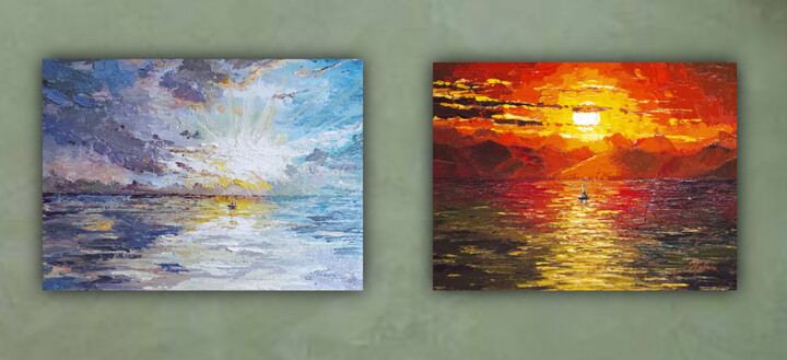 Pintura intitulada ""SUNRISE AND SUNSET"" por Tetiana Tiplova, Obras de arte originais, Óleo