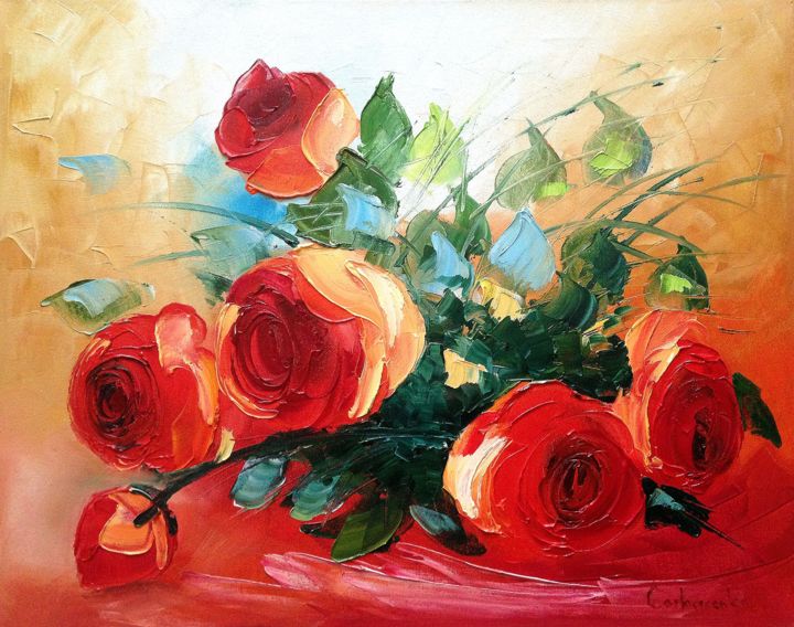 Pintura intitulada "rozen" por Tetiana Gorbachenko, Obras de arte originais, Óleo