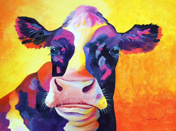Painting titled "Cow" by Tetiana Gorbachenko, Original Artwork, Acrylic